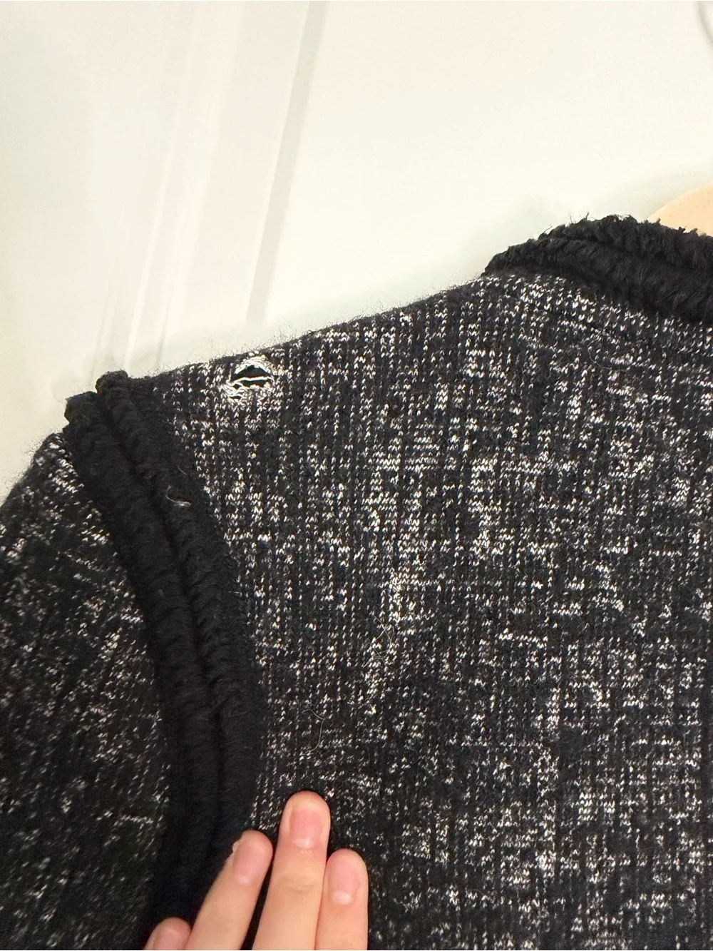 Tory Burch Black and Gray Textured Knit Zip Jacket